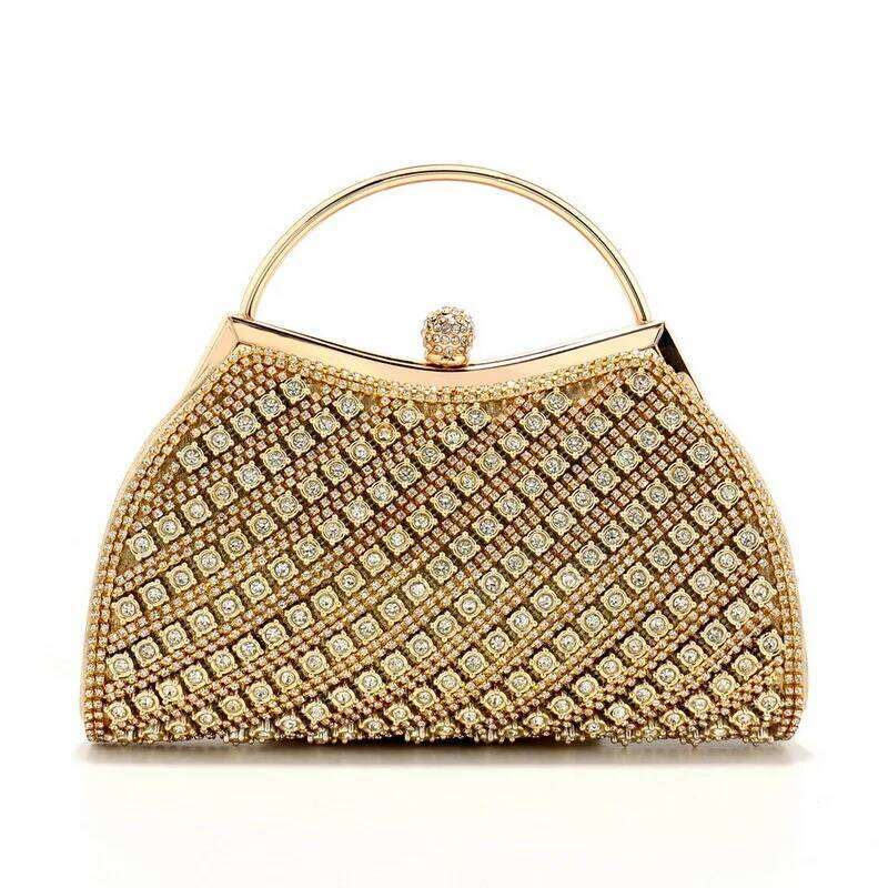 Gold Crystal Sequined Evening Women's Half Moon Sier Clutch Purse Dia Formal Wedding/Birthday Party Hand Bag
