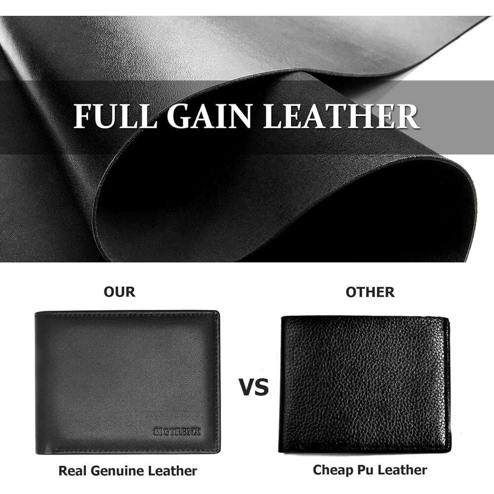MASA Genuine Leather Mens Wallets Bifold Rfid Blocking with 2 ID Windows