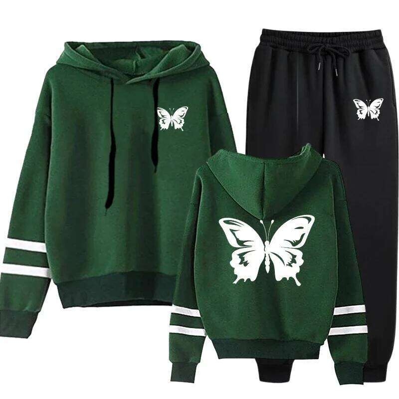 Quality Womens Tracksuit Fashion Print Hooded Sweatshirt+Pants 2 Pcs Set Outdoors Casual Street Clothing Sports Jogging Outfits