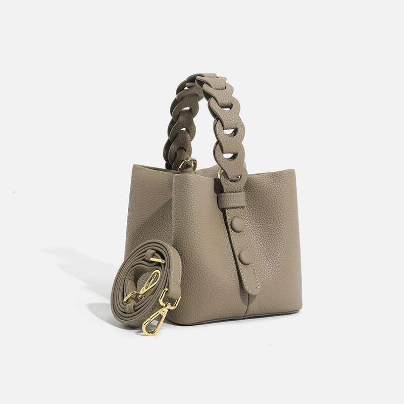 2024 High-End Simple Soft Leather Portable Basket Bag Single Shoulder Crossbody Mini Bucket Handbag for Women