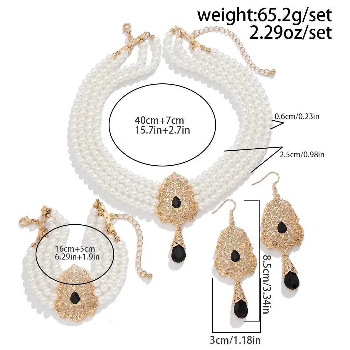 SHIXIN Luxury Multilayer Imitation Pearl Necklace Earring Women Water Drop Green Rhinestone Choker Wedding Jewelry Set Z250607