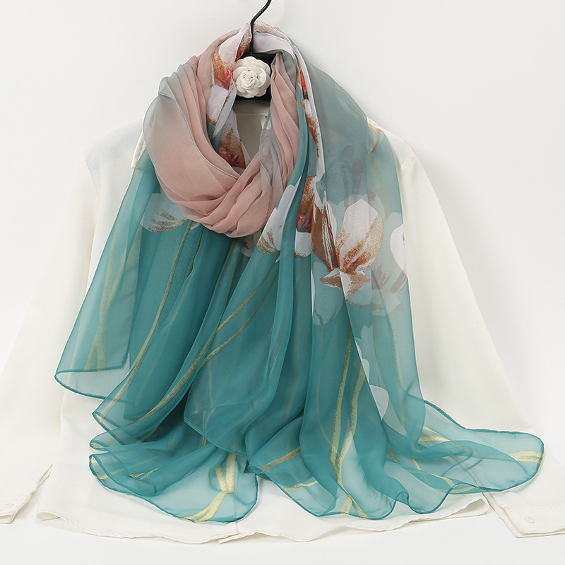 K960 Silk scarf for women, summer seaside vacation beach towel, Korean style fashion printed scarf, soft yarn sun protection, internet celebrity big s