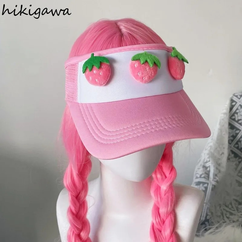 Summer 3D Strawberry Bow Duckbill Hat for Women Empty Top Baseball Hats Large Brim Sun Visors Outdoor Sports Running Cap 7p485 250603