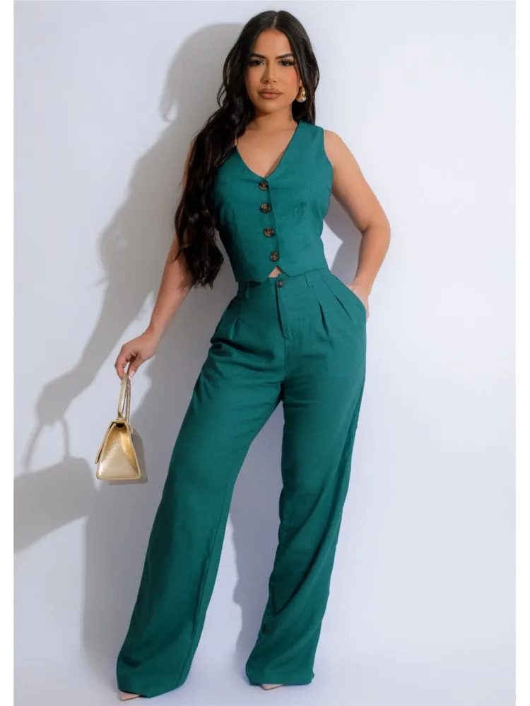 Fashion Sleeveless Vest Pants Women Solid Color Suit Spring Summer V Neck Ultra Short Top Slim Pants Female Office 2 Piece Set 250605
