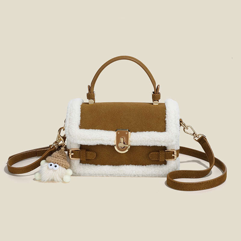 Women's Fashion Lamb Wool Retro Shoulder Autumn Winter New Handbag Cute Patchwork Purse Messenger Bag Casual Crossbody Bags