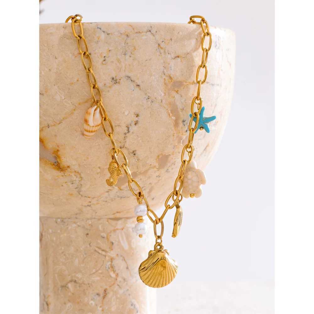Yhpup Ocean Style Starfish Shell Pendant Handmade Necklace Summer Vacation Stainless Steel Jewelry Waterproof Z250607