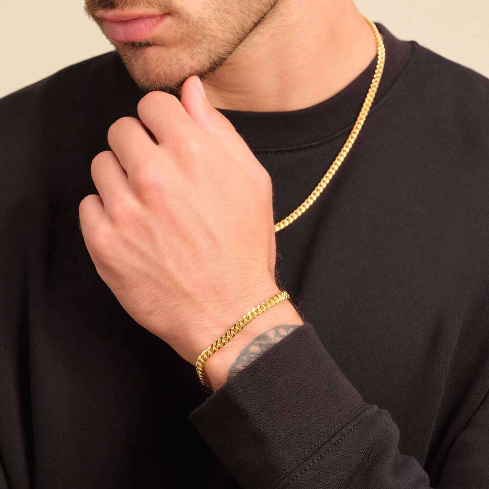 Real Gold Plated 3mm 5mm Durable Waterproof Stainless Steel Jewelry Gift Miami Cuban Chain Bracelet for Men and Women