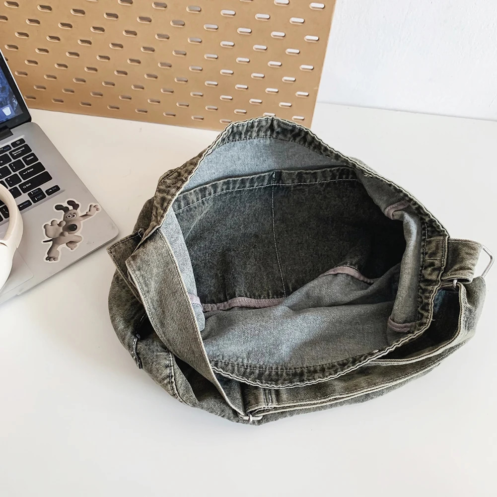 Women Canvas Bag Vintage Style Hobo Crossbody Bag Distressed Casual Shoulder Bag Adjustable Shoulder Strap Pockets for Shopping 250606