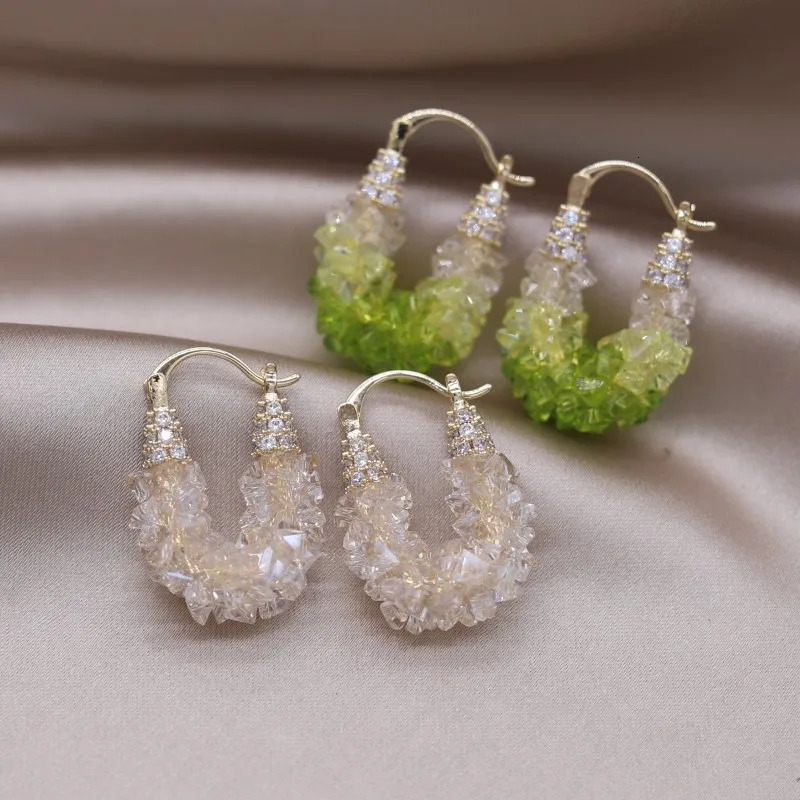 Korean Fashion Jewelry 14K Gold Plated Handmade Crystal Zircon Earrings Elegant Womens Party Accessories 250604