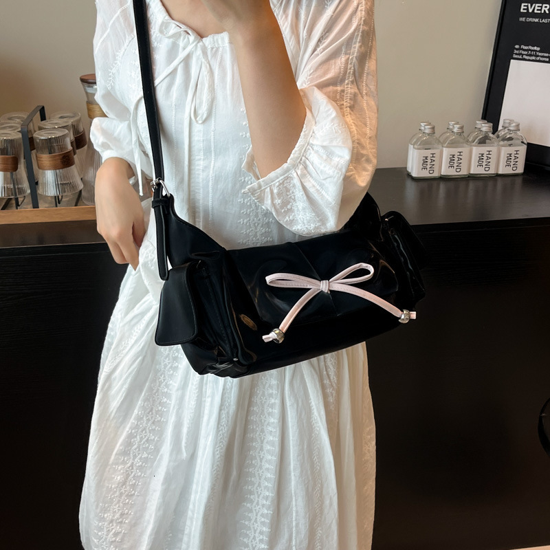 designer Korean Style Pleated Bow Multi-Pocket Single Shoulder Underarm Bag for Women 2025 Summer New Fashion Personality Crossbod