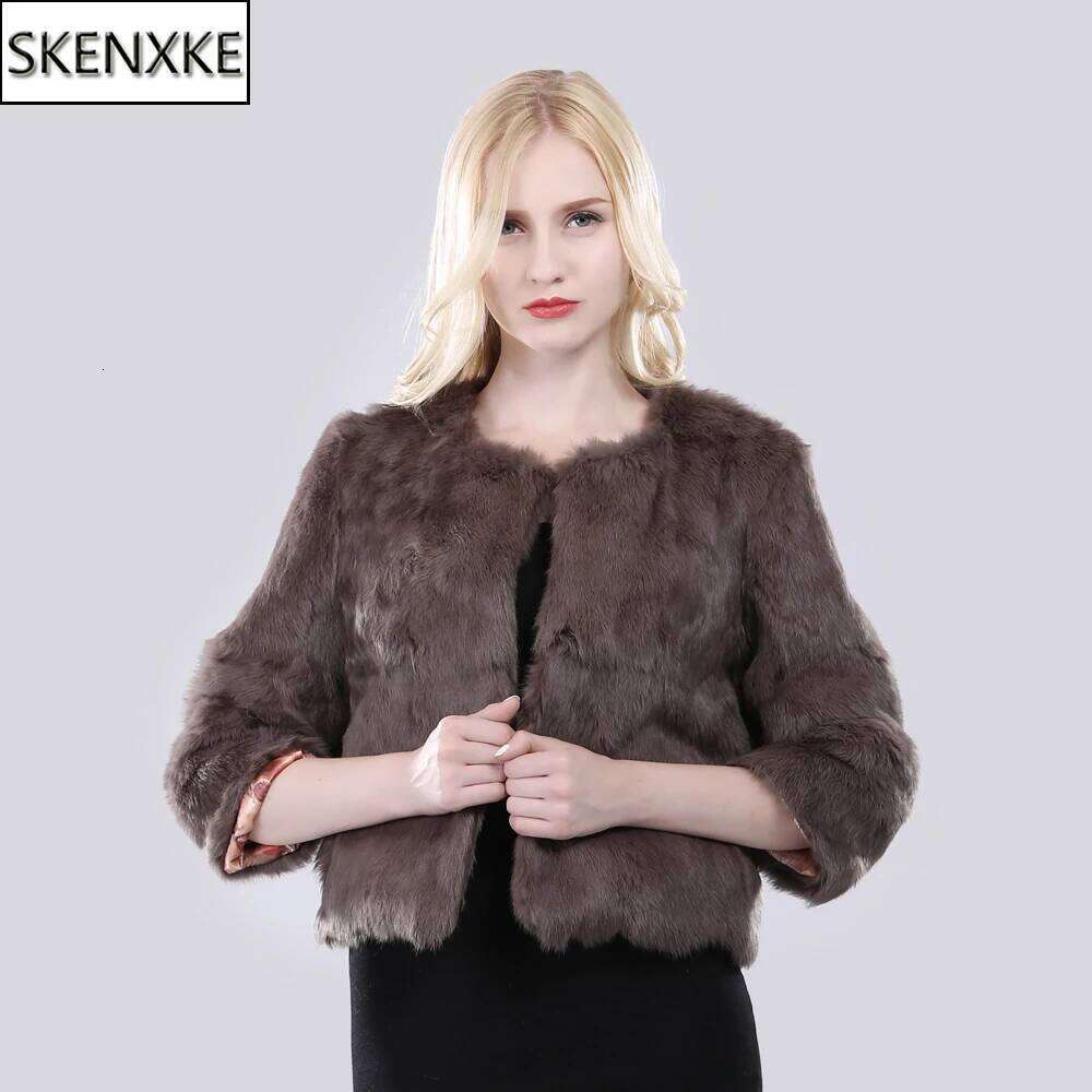 Hot Sale Girl Coat Women Jacket Genuine Rabbit Outerwear Casual Short Real Fur Coats