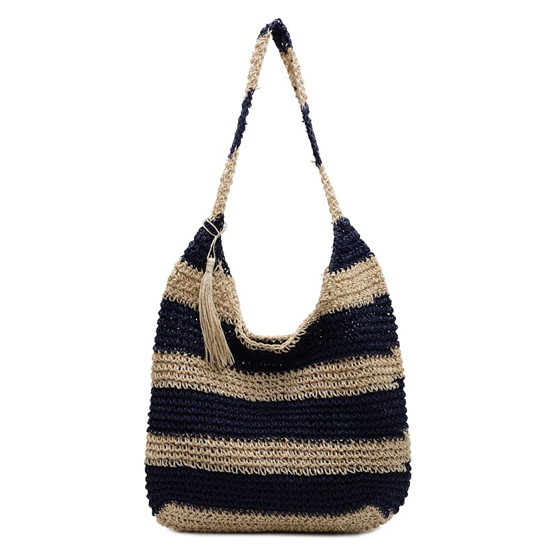 designer Summer Woven Bag for Women 2025 New Fashion Vacation Beach Bag Casual Bucket Bag Retro Color-Block Underarm Bag