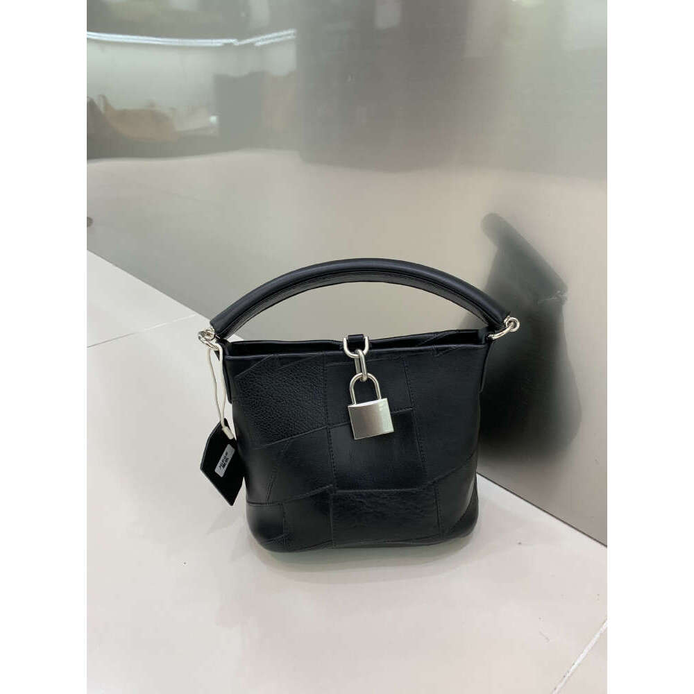 Niche Design Stone Pattern Soft Leather Patchwork Large Gold Lock Bucket Handbag Fashion Versatile Trendy Shoulder Crossbody Women s Bag