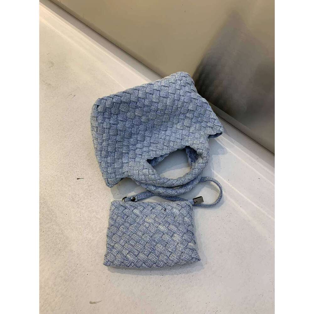 New Denim Woven for Women Small Bucket Chain Mini Handbag Tote Shoulder Crossbody Bag