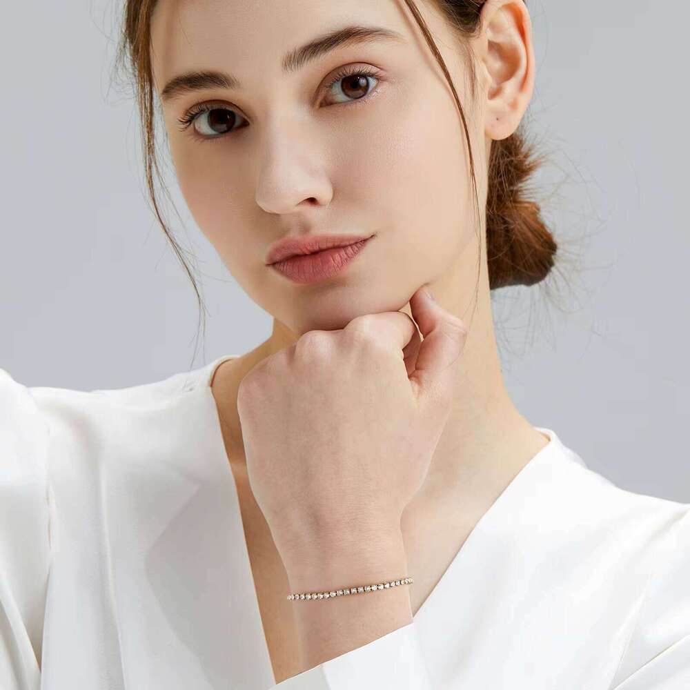 14K Real Gold Plated 3mm Cubic Zirconia Classic Bracelet Jewelry Gift for Men 5A Straight Pull Round Fashion Women's Tennis Chain