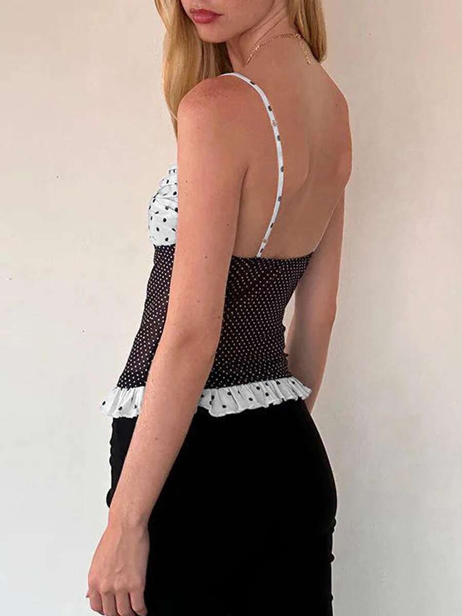 Womens Sleeveless Polka Dot Print V-neck Camisole Tops with Backless Design Summer Tank Tops for Streetwear Fashionistas