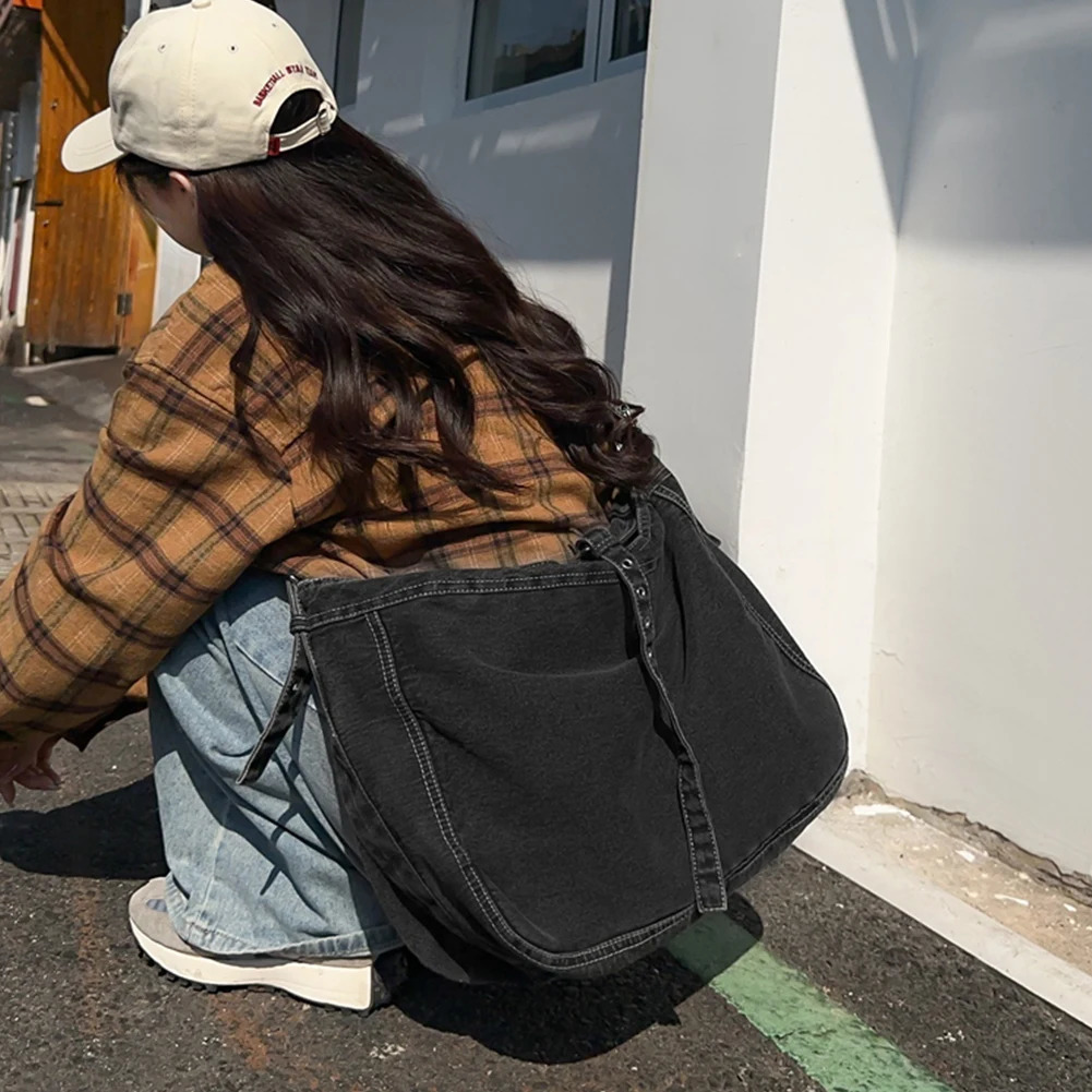 Denim Tote Bag Retro Trendy Crossbody Bag Large Capacity Fashion Handbag with Adjustable Strap Casual Shoulder Purse for Women 250606