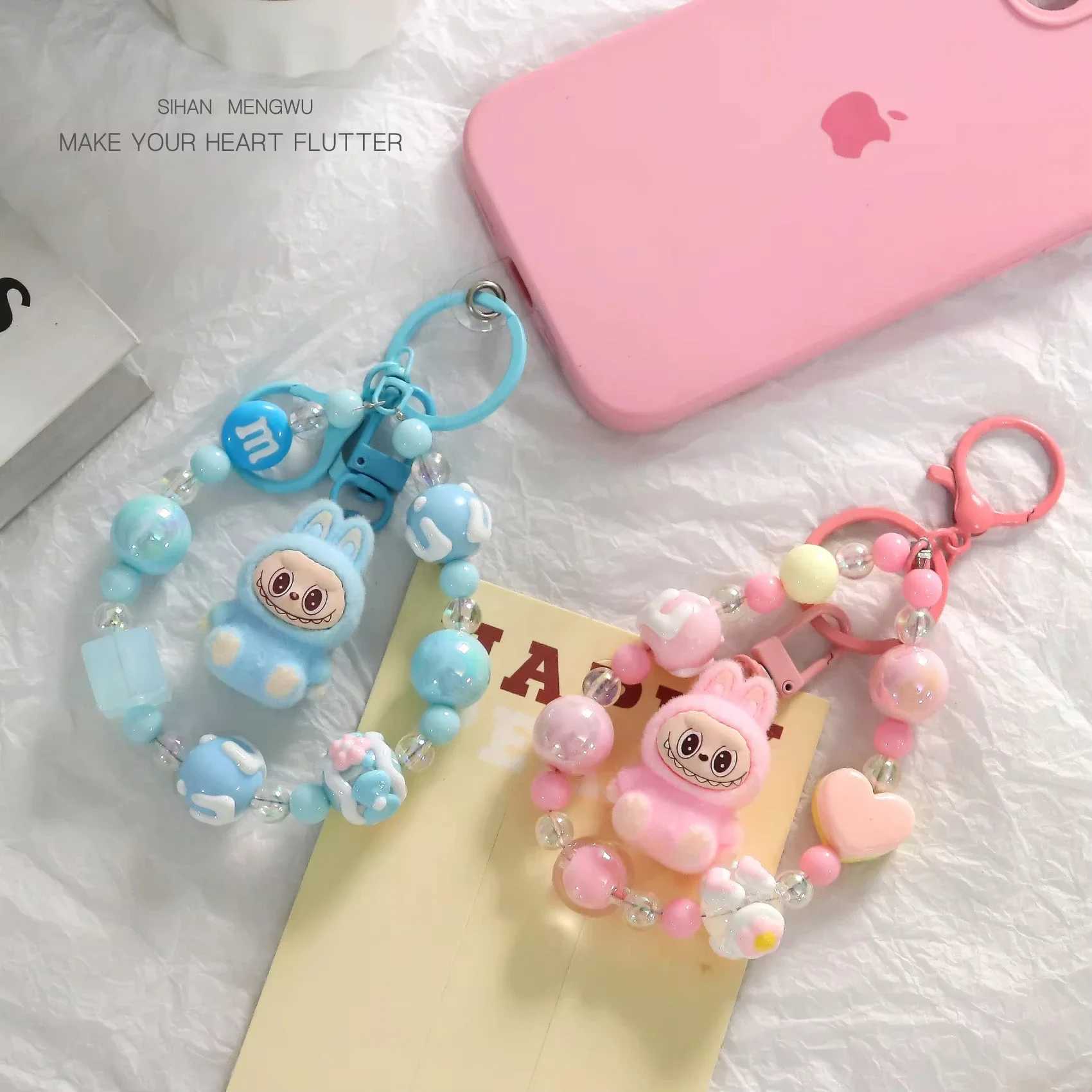 Labubu Keychain Creative Bead Jewelry Resin Cartoon Backpack Pendant DIY Couple Accessories Decoration Holiday Children Gifts XJ250607