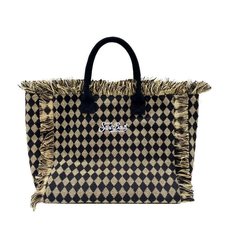 Saint Barth European And American New Women's Large Capacity Fashion Horizontal Striped Deep Blue Tassel Beach Handbag