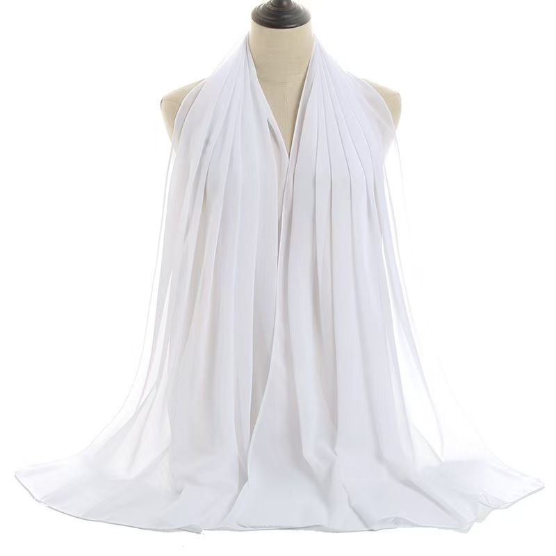 T911 summer monochrome pearl chiffon bubble scarf gauze long scarf solid color Malaysian ladies headscarf scarf