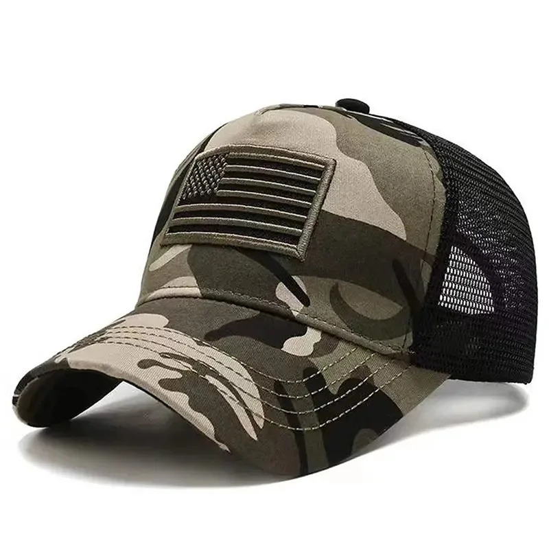 American Flag Embroidery Baseball Cap Men Summer Outdoor Camouflage Tactical Mesh Hat Adjustable Breathable Visor Caps 250605