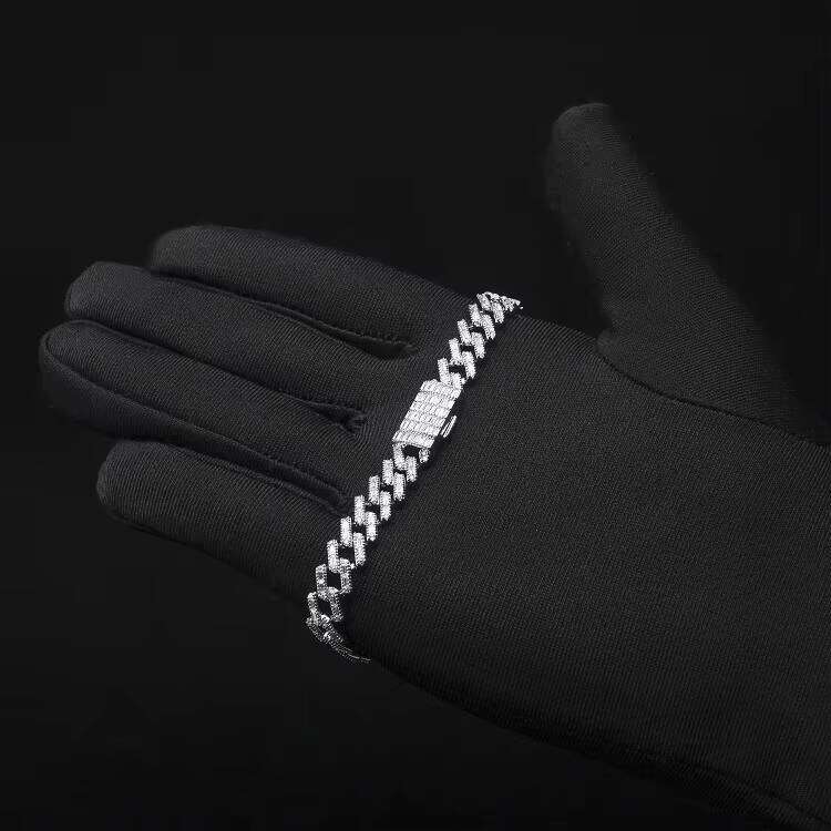 Manufacturer Wholesale White Gold Plated Mens Hip Hop Chain Cz Dia Iced Out Cuban Bracelet with Zircon Pearl Stones