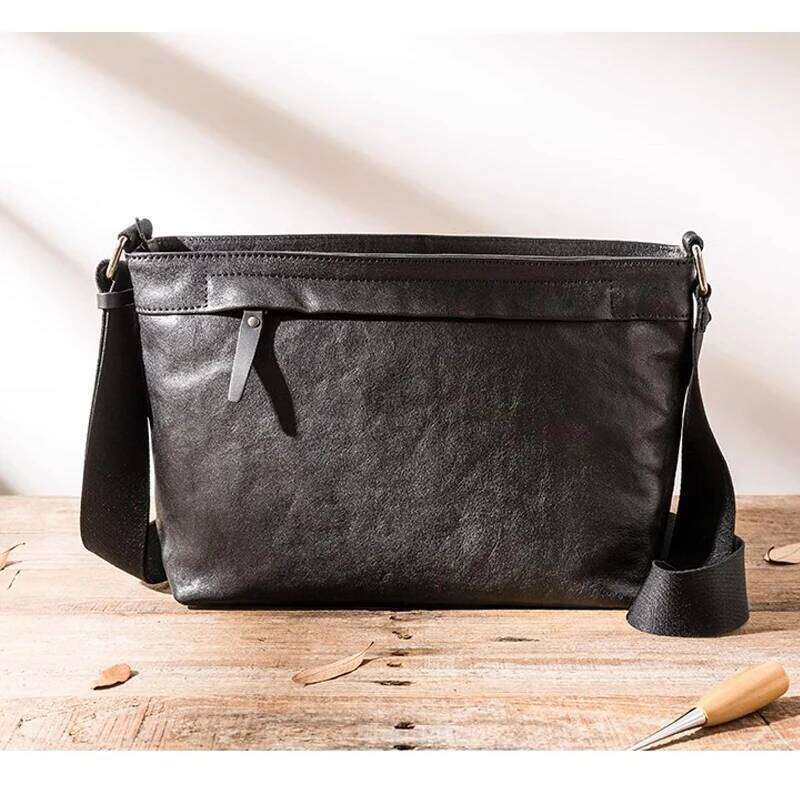 wmnuo New Original Youth Genuine Leather Shoulder Casual Plant Tanned Soft Cowhide Commuting Crossbody Bag Large Capacity