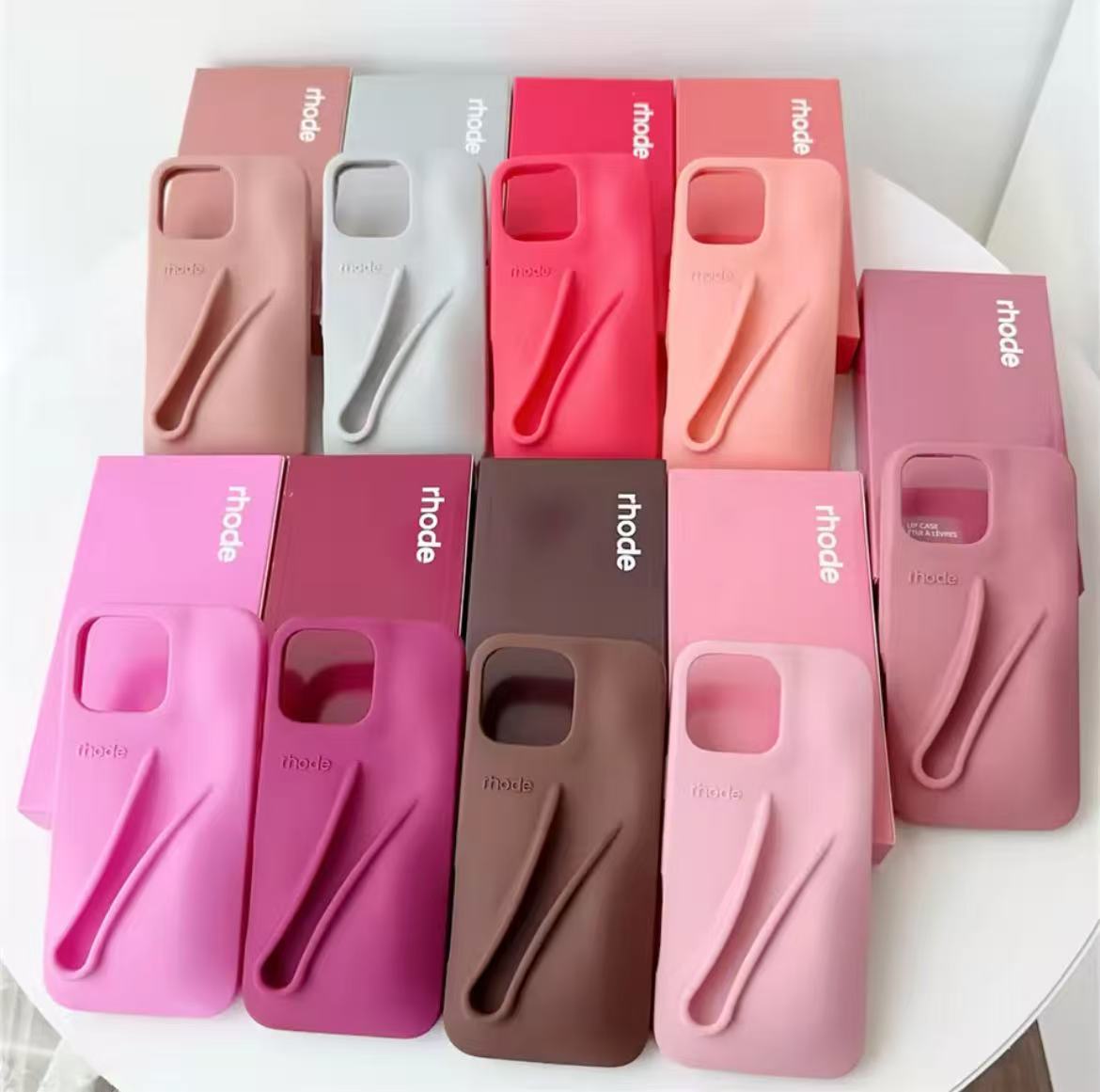 Luxury Rhode Premium Silicone Case Set For IPhone16E 16 15 Plus 14 13 12 11 Pro Max With Box Lipstick Bracket Protect Back Cover
