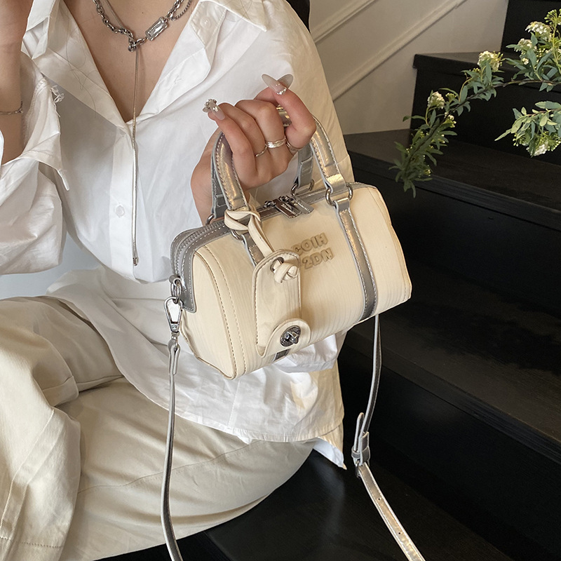 designer Fashion Patchwork Handbag Boston Bag 2025 Spring Summer New Texture Versatile Niche Simple Shoulder Crossbody Bag