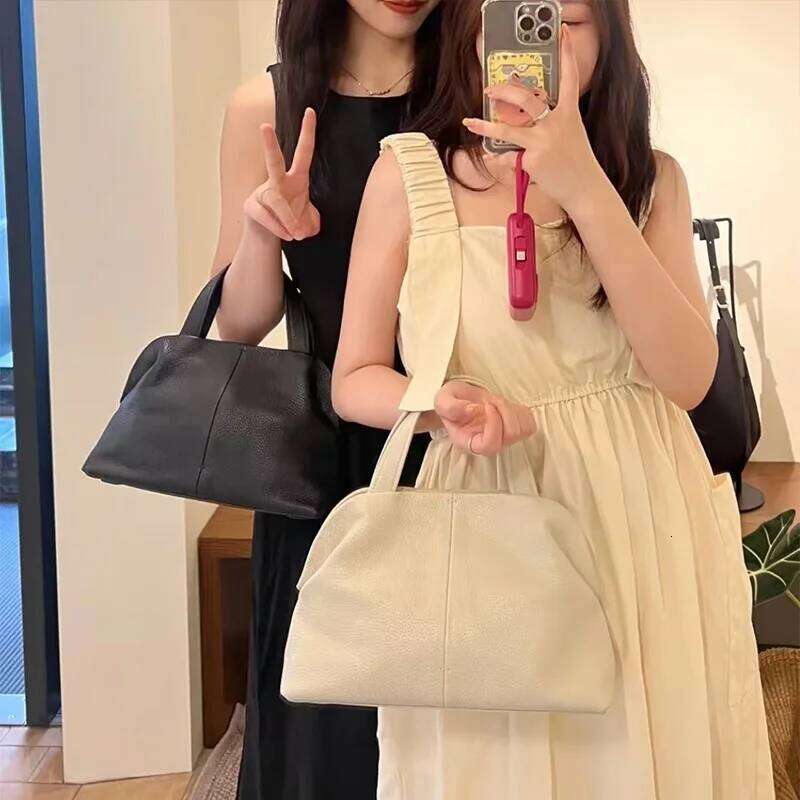 Top Layer Cowhide Large Capacity Genuine Leather Handbag Tote Women 2025 New Brand Boston Pillow Bag