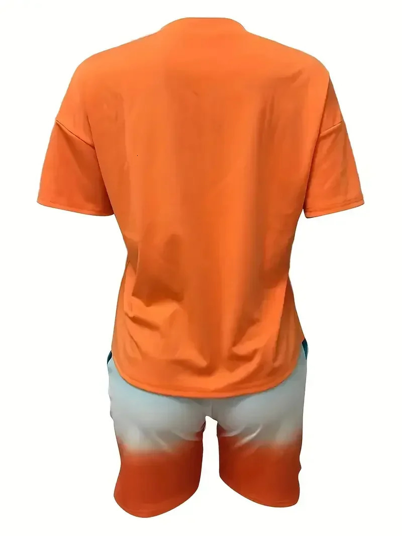 Plus Size 1XL5XL Women Summer Colorful Tie Dye Print Set Casual Short Sleeve Round Neck TShirt Shorts Loungewear 250603