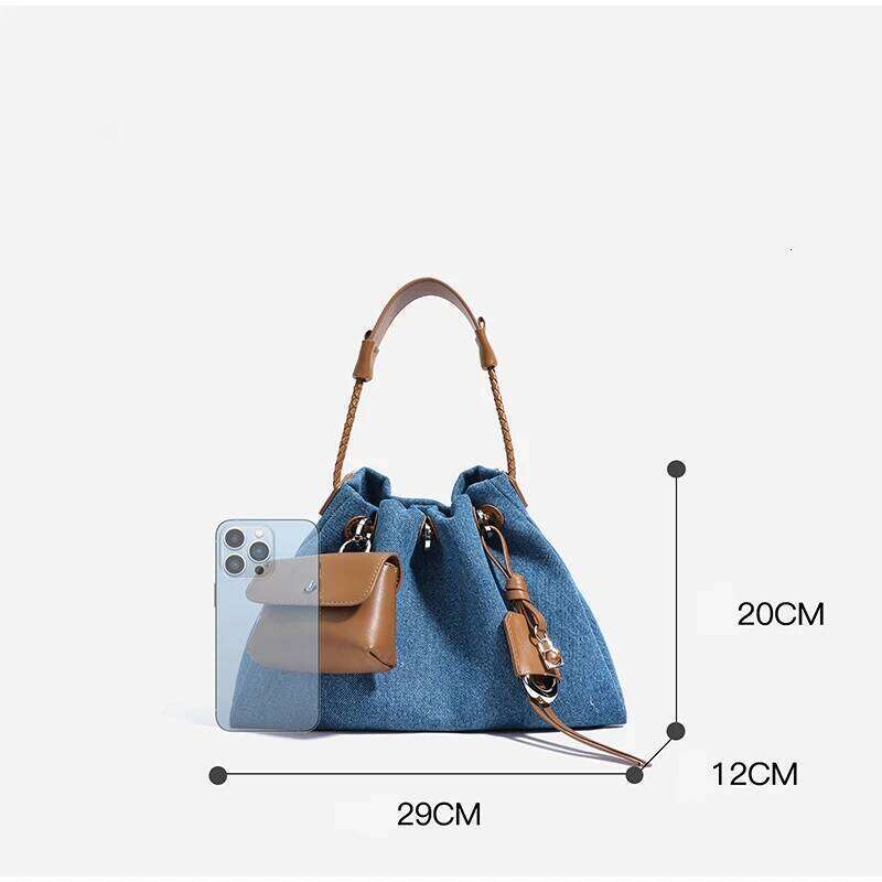 Niche Handbag Denim Leather Patchwork Shoulder Tassel Design Crossbody Cloud Bag Multifunctional Coin Purse