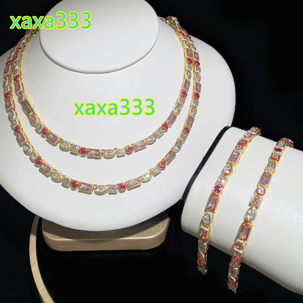 2025 best-selling rectangular colorful oil drop tennis chain; hip-hop bracelet necklace; moissanite diamond jewelry set.