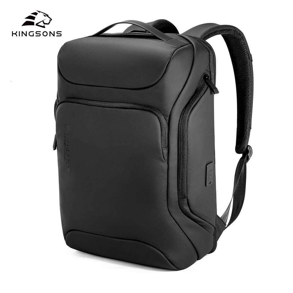 Kingsons Business Backpack For Men 15.6 inch Laptop 2025 Concise Design 180° Open Up USB-A Fast Charging Port Waterproof Black