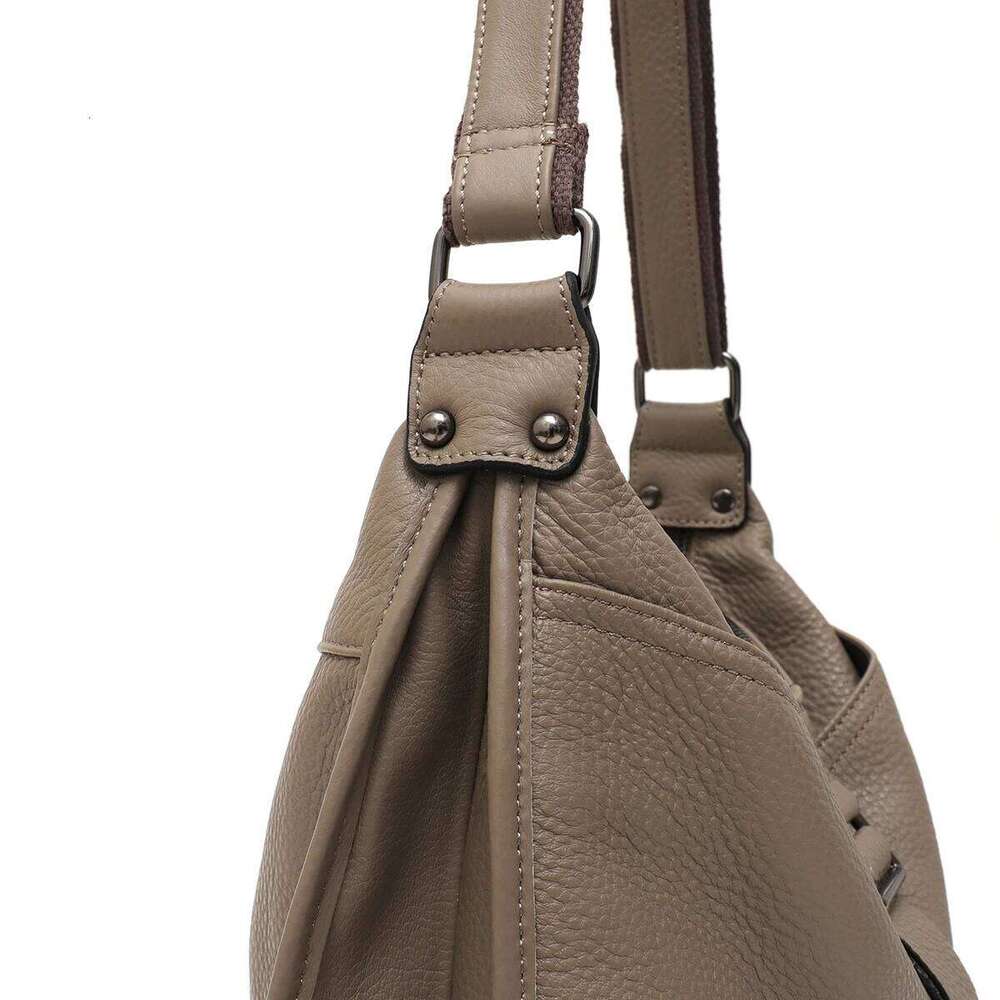 Women Design Style Genuine Leather Shoulder Bag Multi Pockets Casual Daily Slouchy Preppy Chic Handbag Messenger Satchel Purse