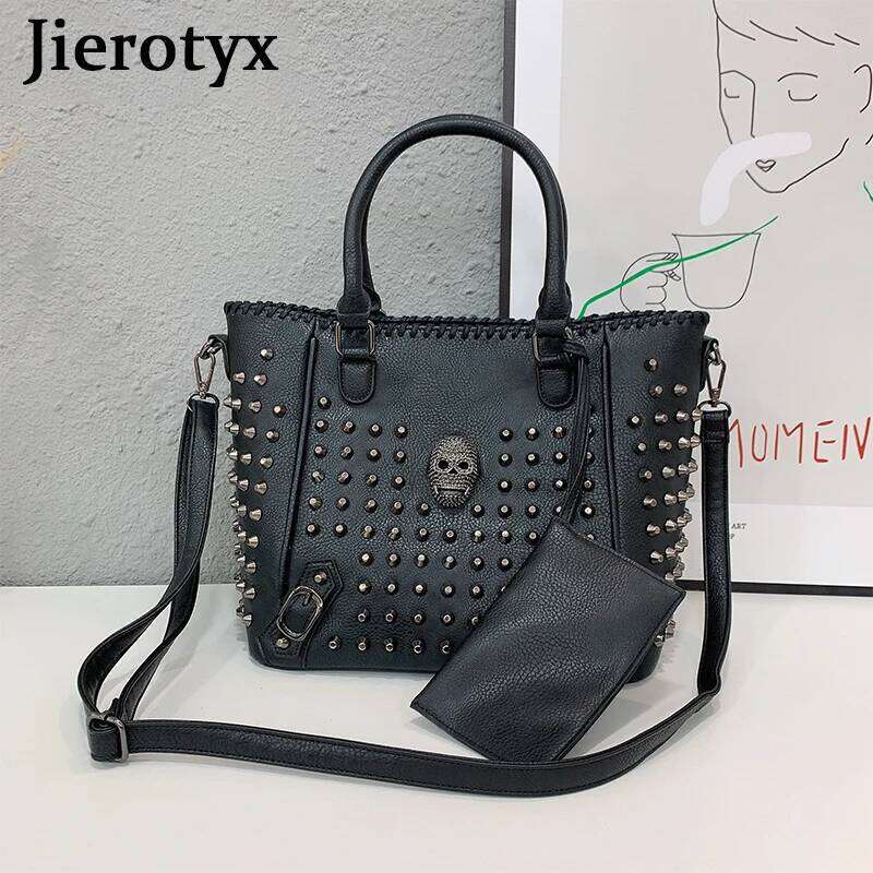 Designer Bag JIEROTYX Women Bags Leather Crossbody Bag Purse Skull Hangbag Great Quality Large Capacity Fashion Rivet Gothic Style Dropship