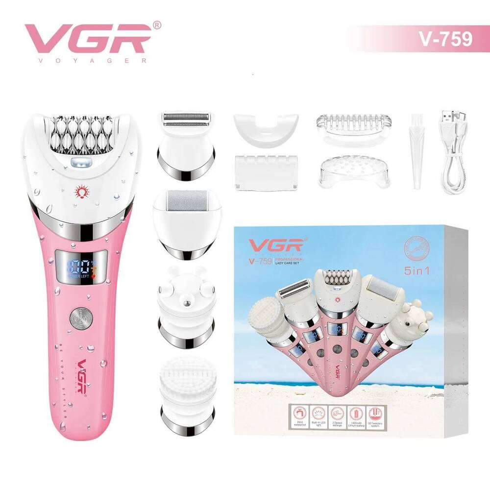VGR Professional Epilator Electric 5In1 Rechargeable LED Multifunctional Care Hair Remover Women V-759