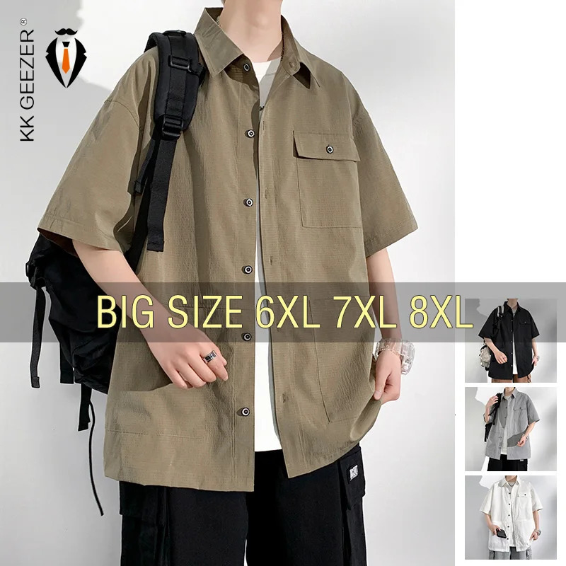Mens Short Sleeve Shirt Summer Sportswear Oversize 6XL 7XL 8XL 10XL Plus Size Formal Casual Streetwear Loose Pocket High Quality 250606