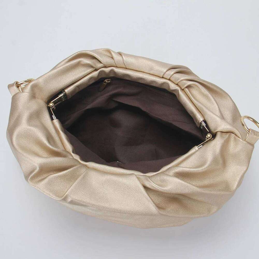 Golden Pleated PU Ladies Shoulder Bag,Short Chain Tote Evening Bag,Large Capacity Crossbody Bag,Suitable For Wedding,Party