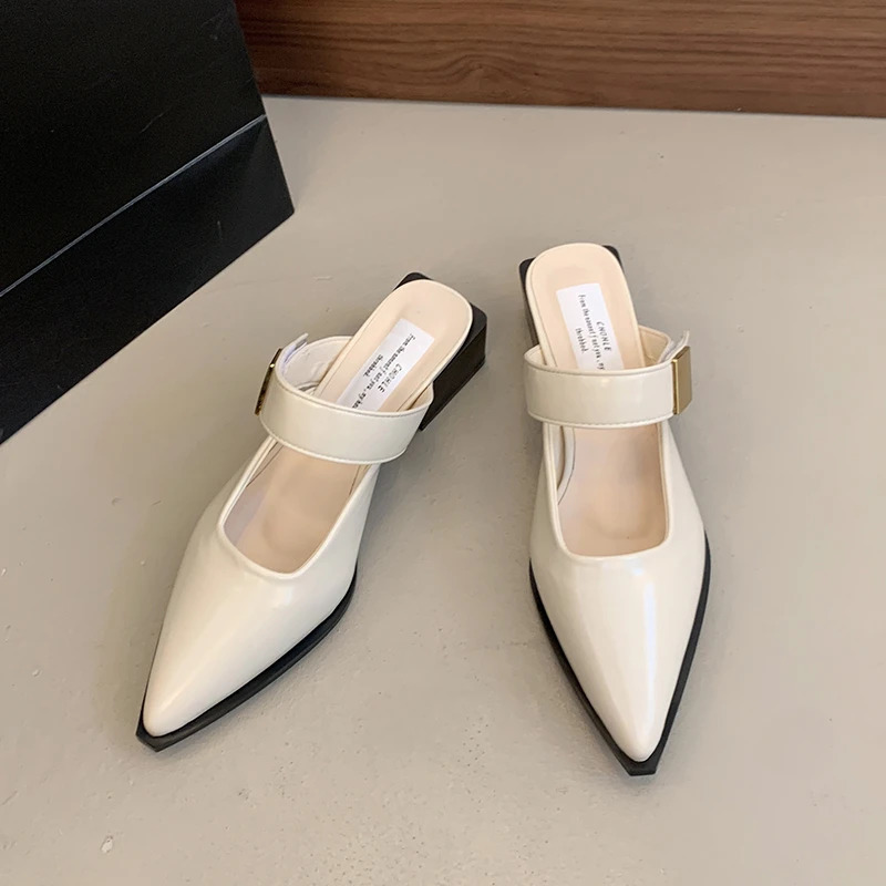 Evening Breeze Baotou Half Slippers French Low Heel Womens Shoes Summer Thick Heel Slippers 250603