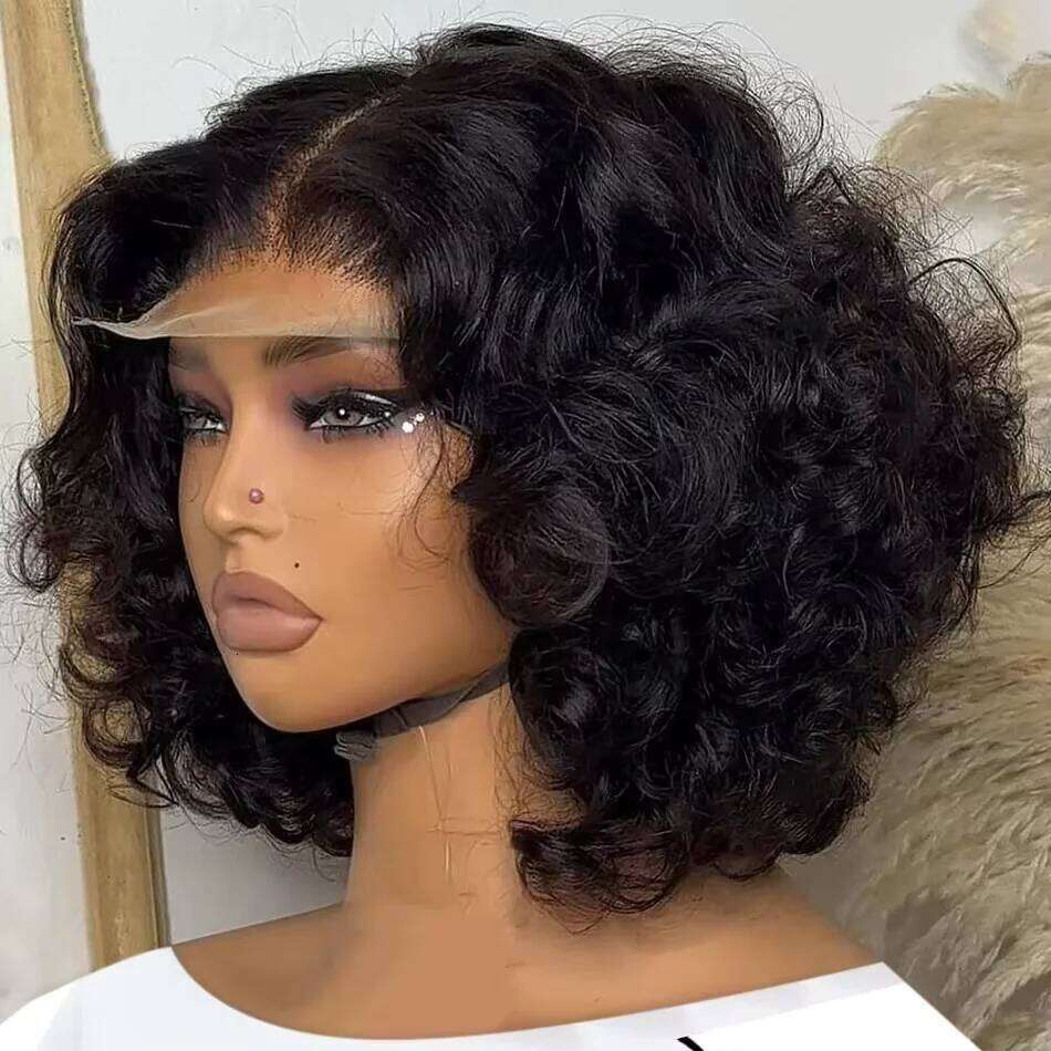 NAMM 250% Body Wave HD Frontal Short Bob Wig Glueless Human Hair Wavy 13x4 Transparent Lace Front Wigs For Women