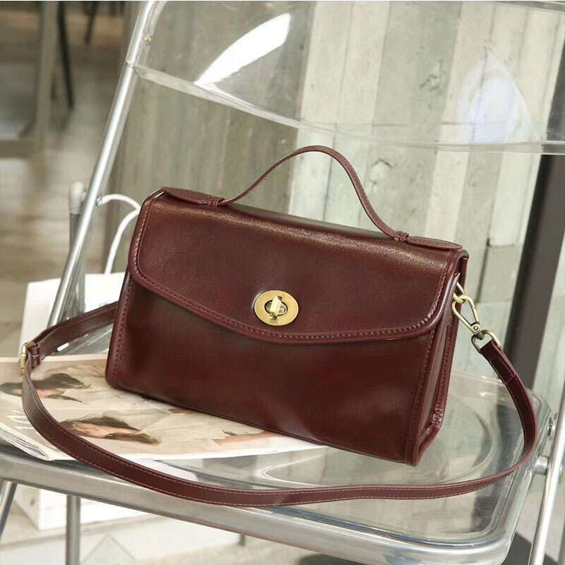 Top Layer Fashion Small Square New Women's Crossbody Live Plant Tanned Cowhide Handbag Underarm Bag
