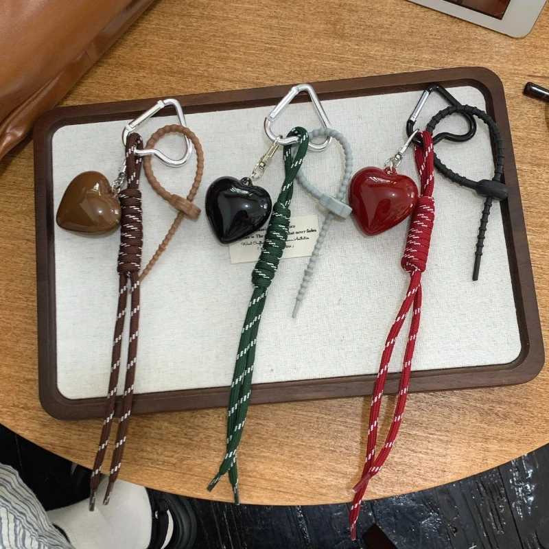 Fashionable Heart Leather Rope Keychain Handmade Y2K Bag Pendant Ornaments Cherry Bow Mobile Phone Lanyard GiftsXJ250607