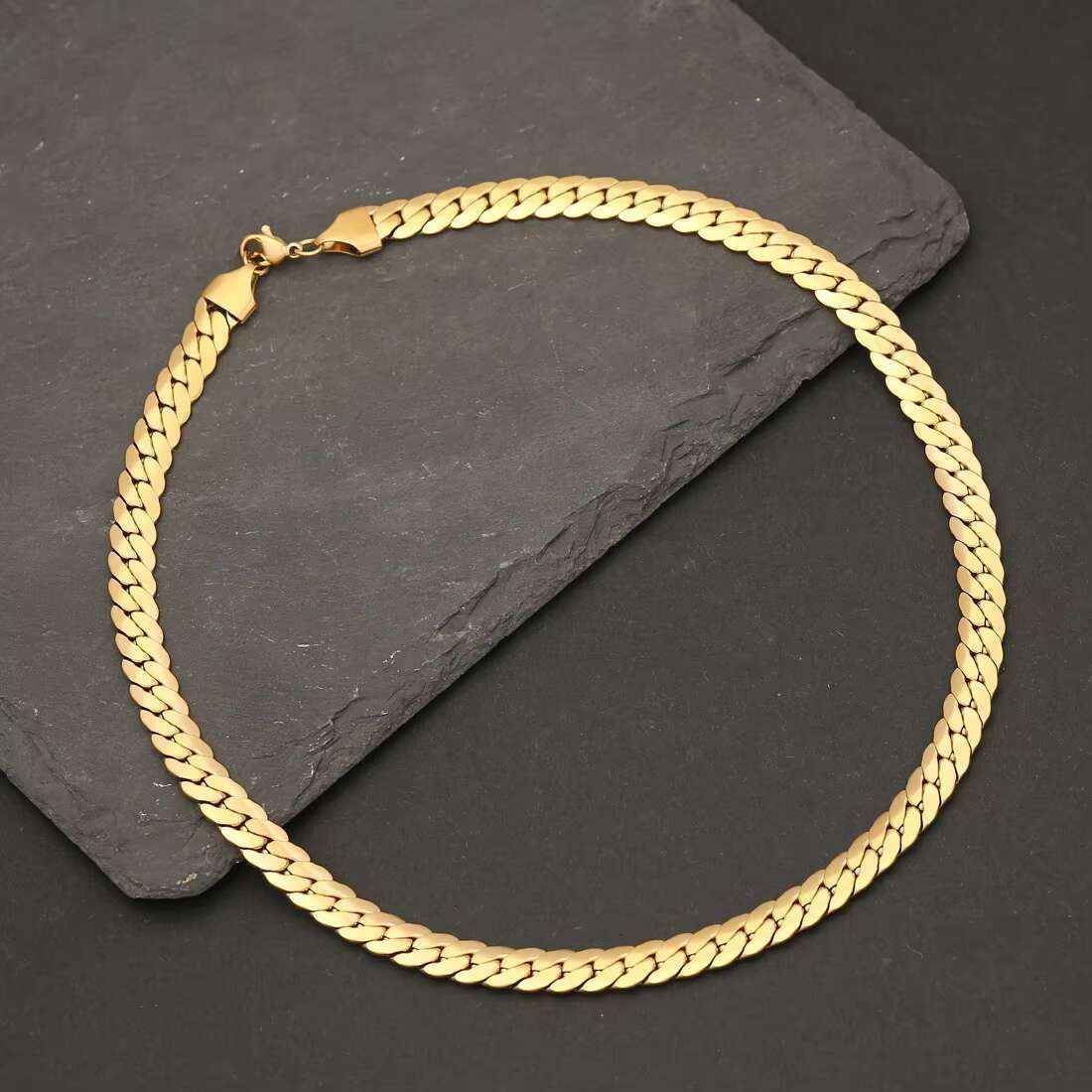 Wholesale 3 Piece Fashion Jewelry Set 18K Gold Plated Stainless Steel Flat Cuban Chain Necklace Bracelet Earrings Sets for Women