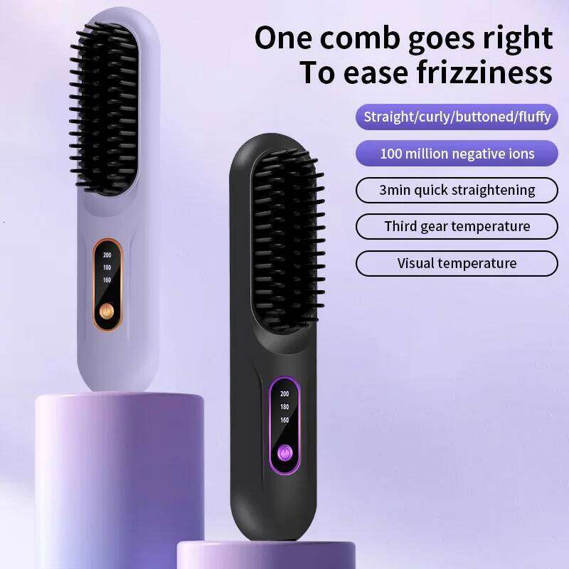 Electric Heating Straight Hair Comb LCD Screen USB Wireless Portable Negative Ion Styling Tool Rechargeable Straightening Brush