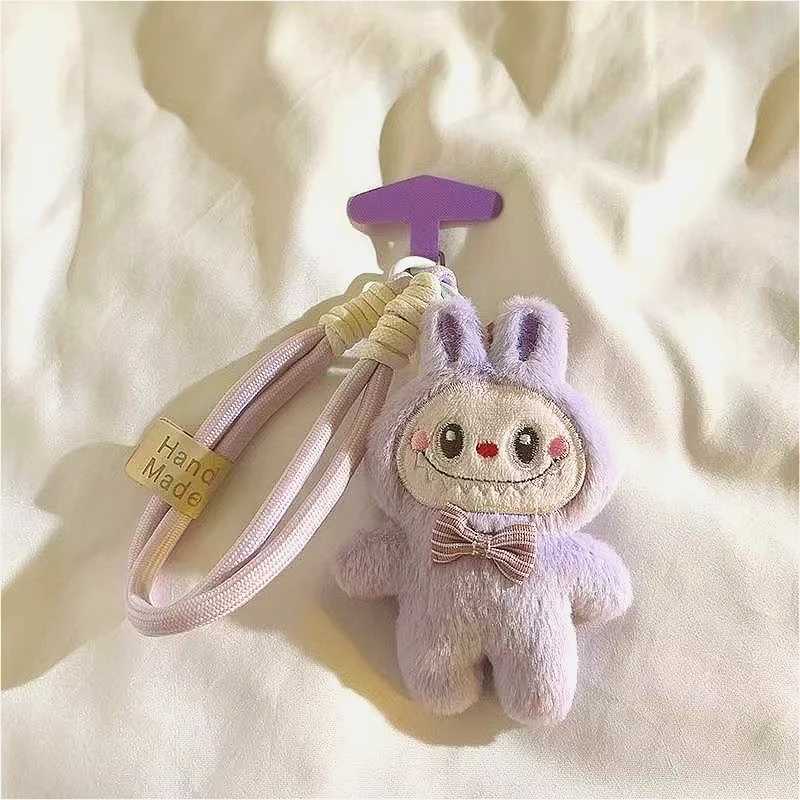 Labubu Keychain Creative Flocking Mini Phone Pendant School Bag Cute Pendant Fashion Popular Car Key Chain Birthday Gift Z250607