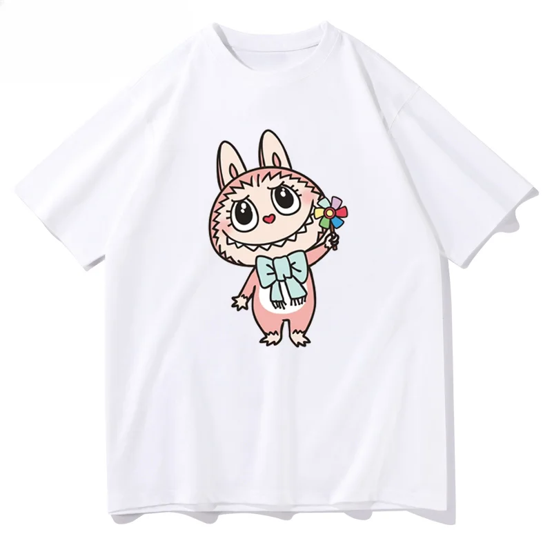 Labubu Graffiti Series Printed Designer T-shirt Men and Women Pure Cotton Lazy Wind Short Sleeve Cartoon Trend Oversized Top