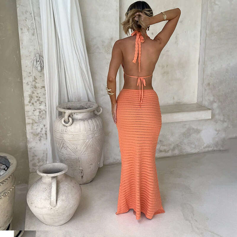 2025 European American Style Sexy Hollow Knit Beach Dress Bikini Swimsuit Cover-Up Sun Protection Set for Women New Elegant and Unique Fashion