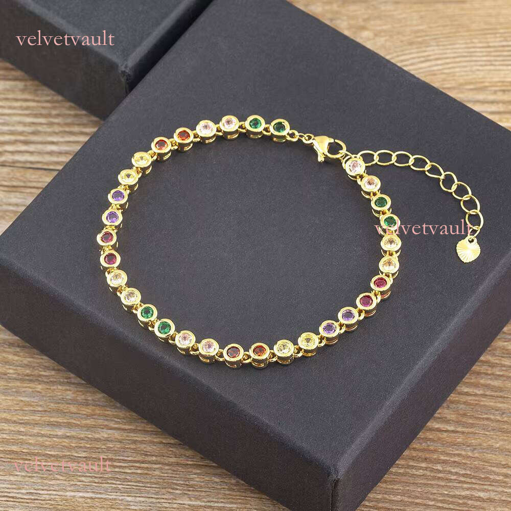 Qiku Quality Elegant Colorful Round Rhinestone Bracelet for Women Copper Zircon Fashion Crystal Jewelry Temperament Girl Gift