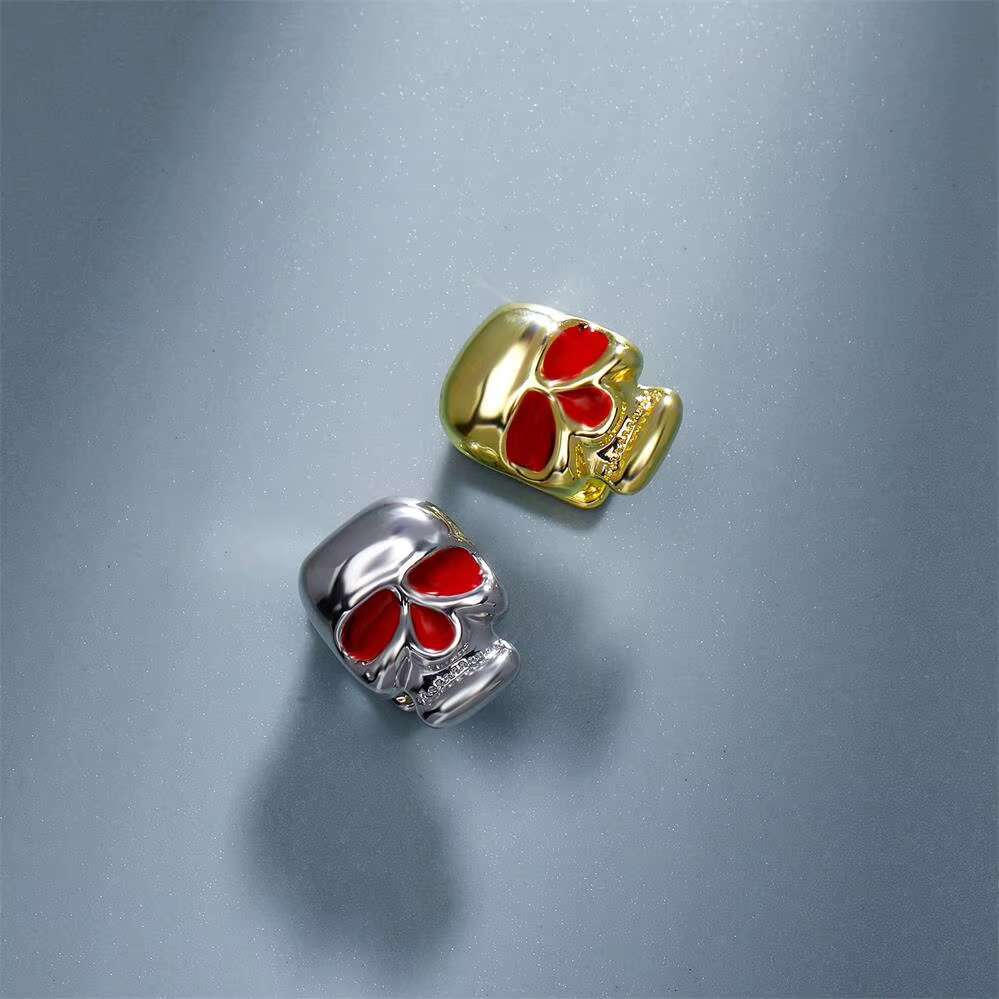 Factory Stock Wholesale Halloween Braces Jewelry Silver Gold Metal Color Plating Iced Out Brass Red Eye Skull Hip Hop Grillz